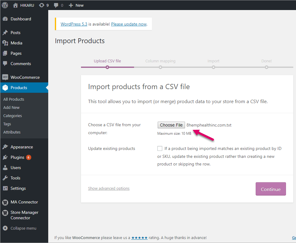 Hemphealthinc-scraped-listings-to-WooCommerce-import-select-file