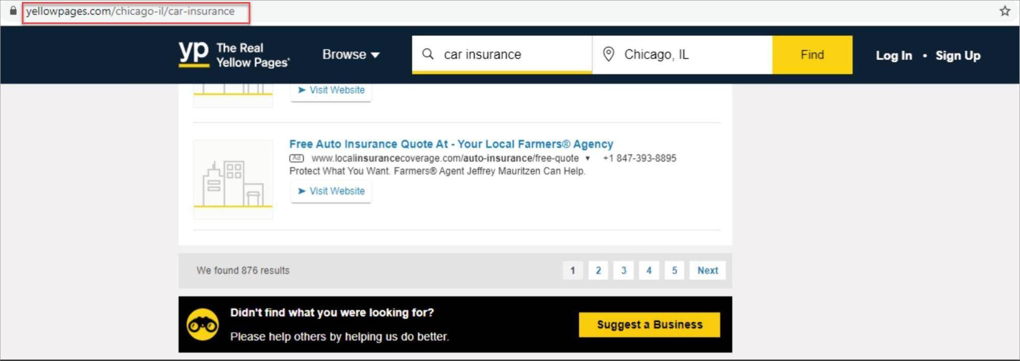 Copy yellow pages URL to get extracted