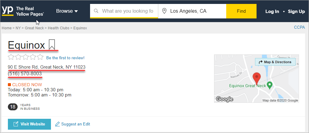 Data that can be extracted from yellow pages