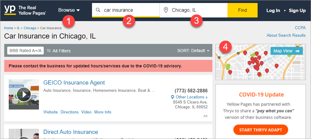 Yellow pages search tools