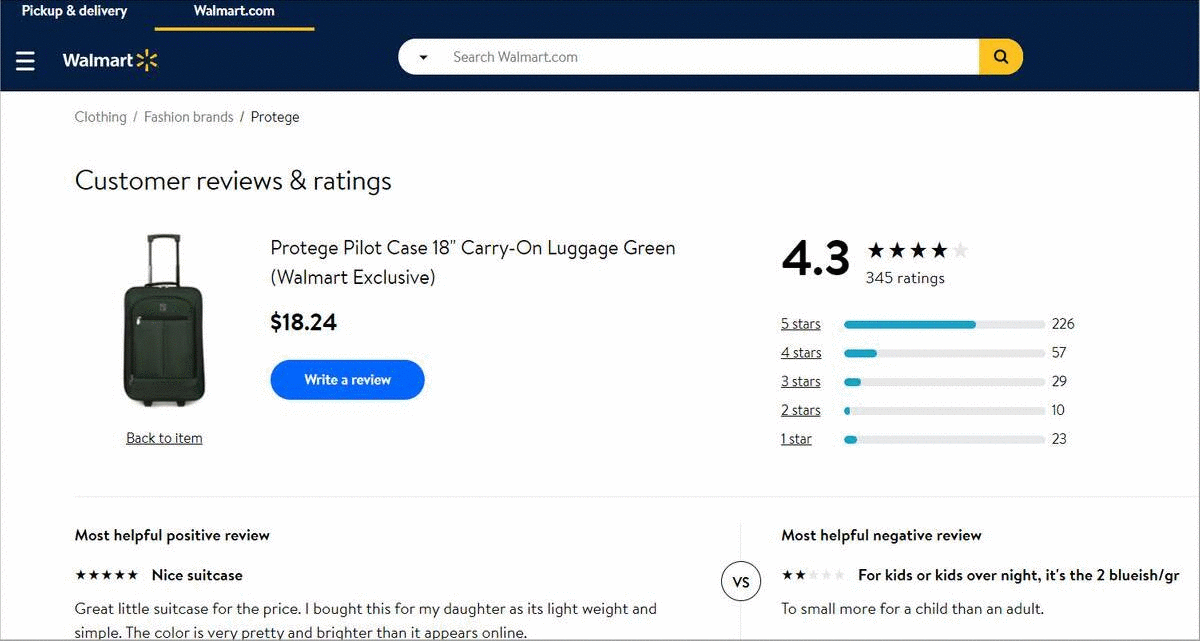 Scrape Walmart reviews