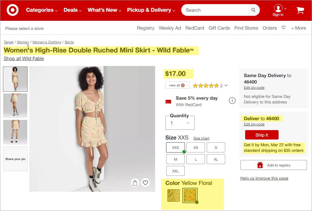 Highlighted Data on the Target Website to Be Scraped