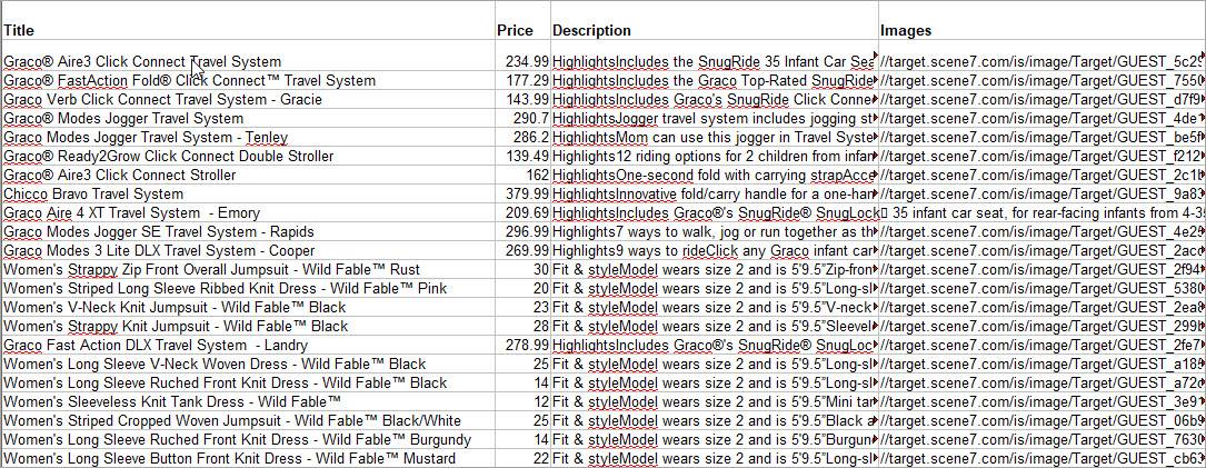 Scraped Target Com Listings File Sample