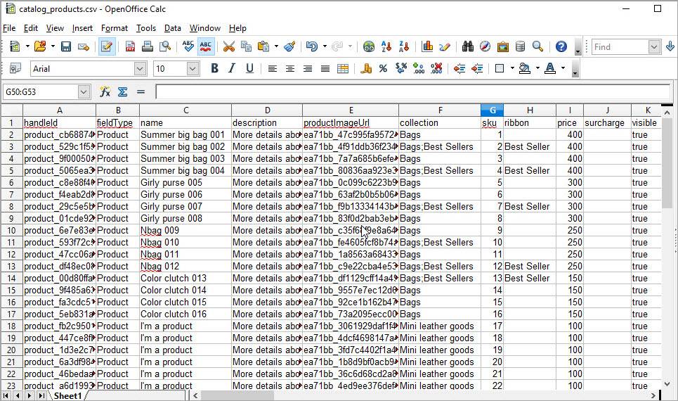 Wix Catalog Exported