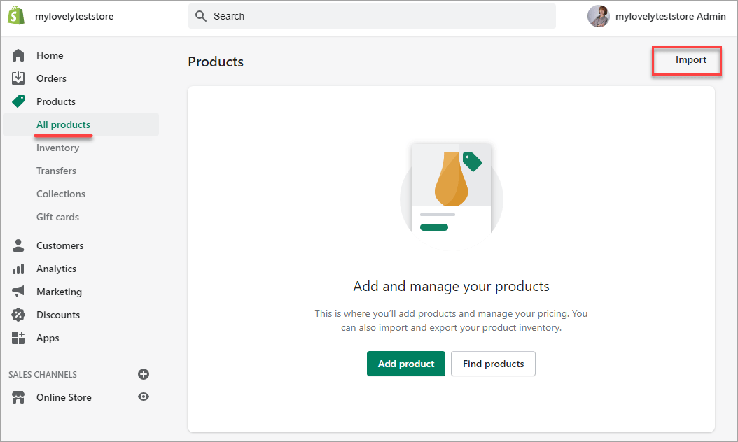 Shopify Import Option