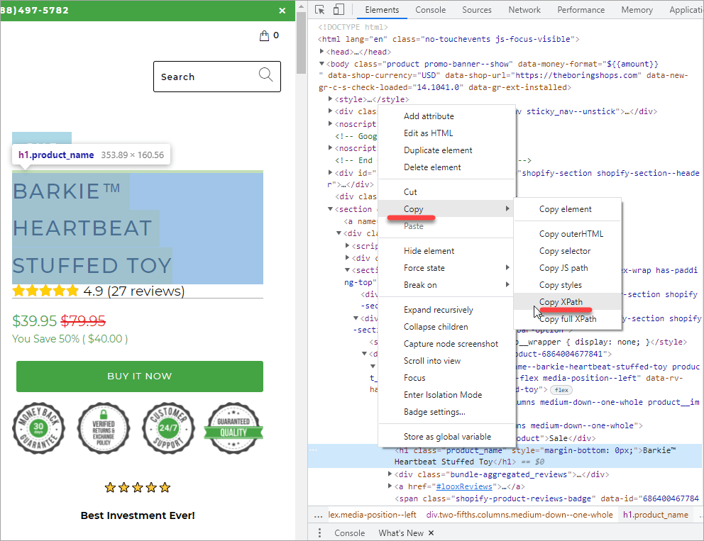 Shopify Title Scraping Copy XPath