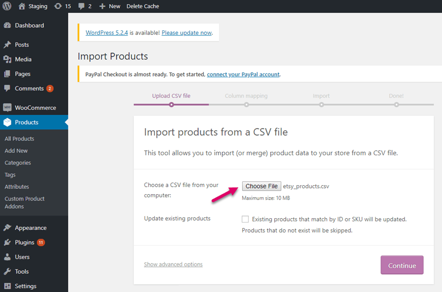 Import a CSV file with Scraped Data to WooCommerce