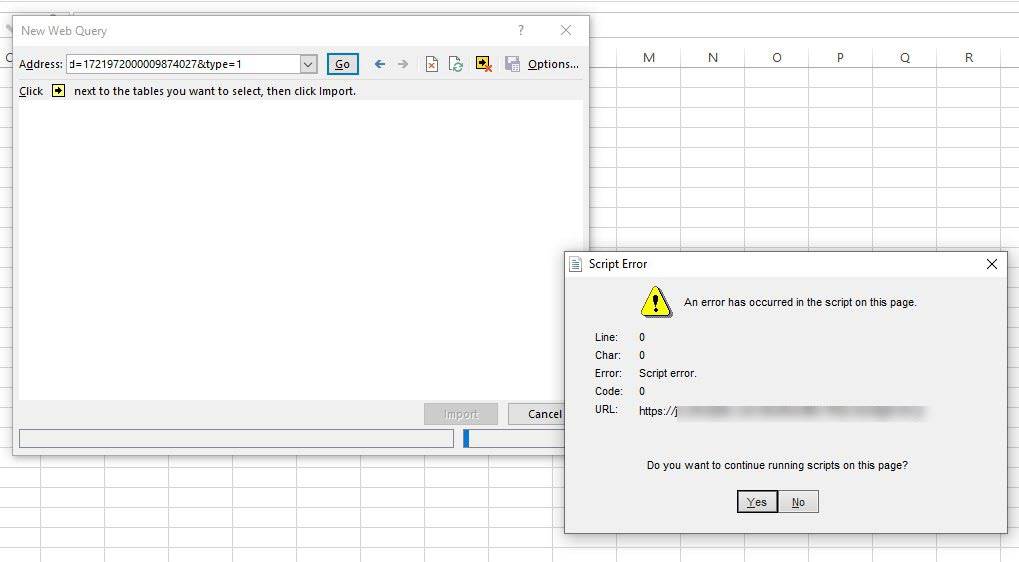 Excel data import script error