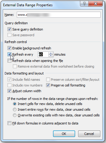 Schedule getting data from web to Excel