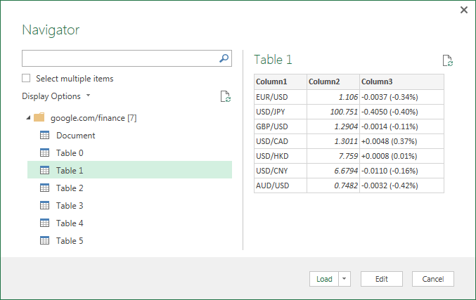 Select tables in Navigator window