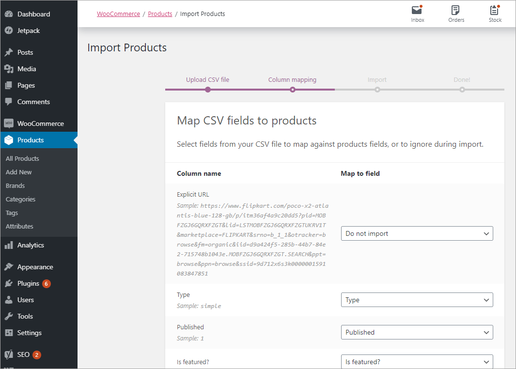 Flipkart Products Mapped In WooCommerce Import