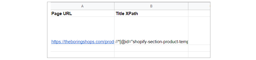 Copying Shopify Product Title XPath to Google Sheets
