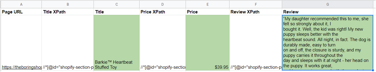 Shopify Product Details Scraped to Google Sheets