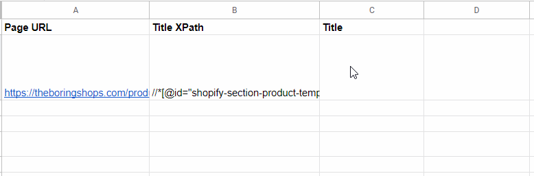 Shopify Product Title Scraped to Google Sheets