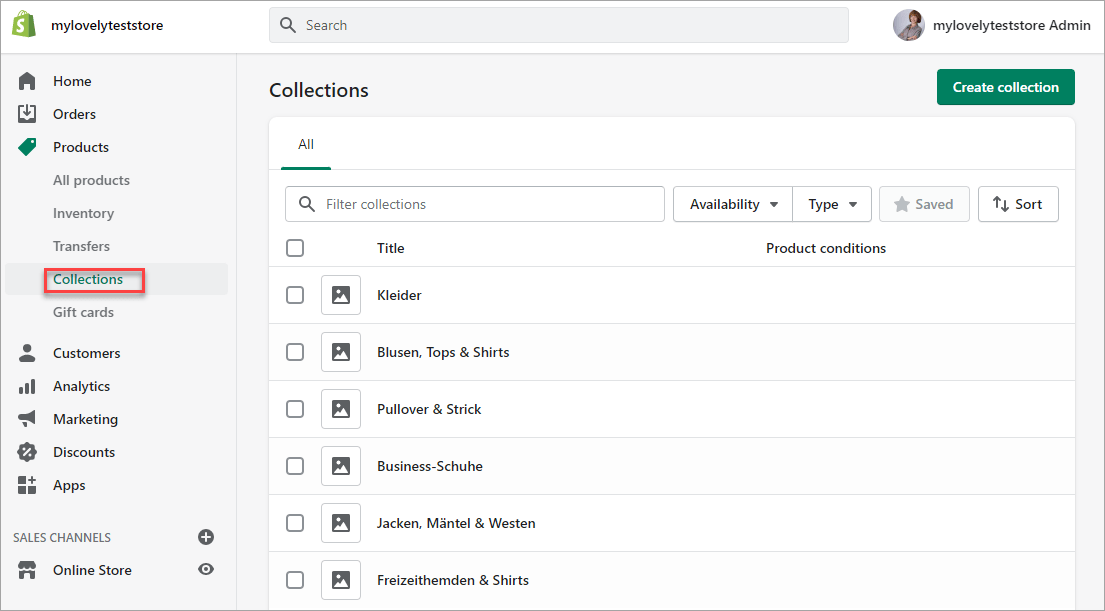 Shopify collections imported