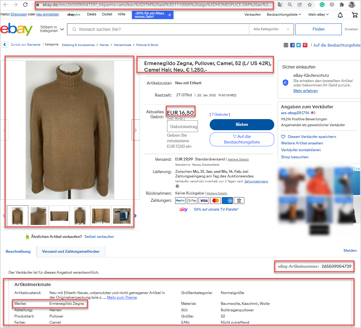 eBay product to scrape for Shopify
