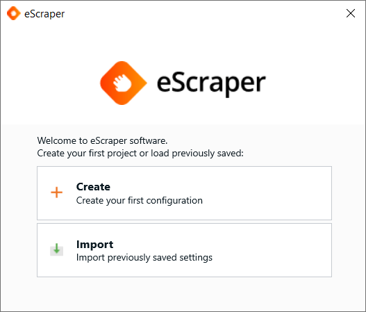 Run eScraper application and you will see an option to create a new scan
